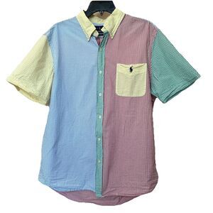 Ralph Lauren Seersucker Shirt Men’s Lg Striped Classic RL Untucked Fit